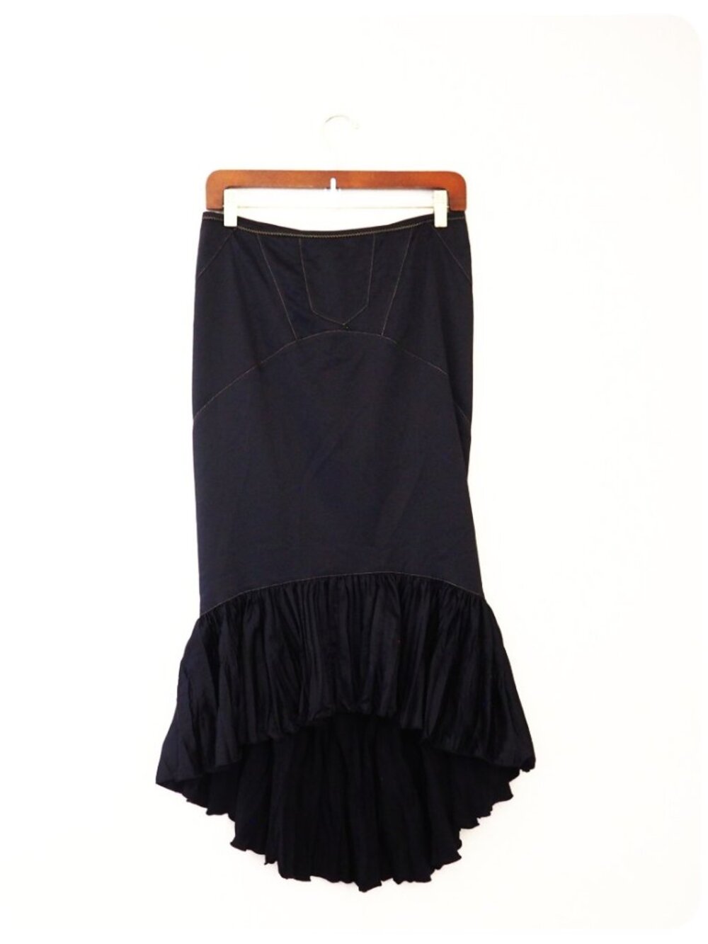 Vintage Roberto Just Cavalli Black Satin Ruffle Trim Skirt sz 42